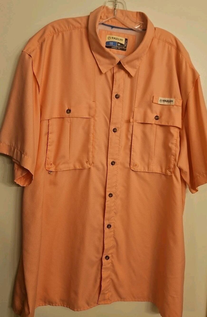 Magellan Shirt Mens Adult 2XL Fish Gear Mag Wick Outdoor Orange Check Vented